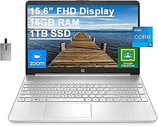 لابتوب اتش بي 2021 15.6 انش FHD معالج انتل كور i5 1135G7 جيل 11 يفوق انتل i7 1065G7 مع 16GB RAM و1TB SSD ورسومات انتل ايريس X وكاميرا بدقة HD وبلوتوث وويندوز 10 فضي ويندوز 10 هوم