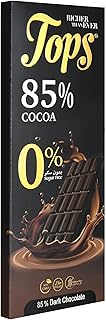 باكيت ألواح شوكولاتة توبس غامق 85 % كاكاو - 60 جم بدون سكر عدد 12 حبة Tops Dark Chocolate Bars 85% Cocoa - Packet 60g Sugar Free 12 Pieces