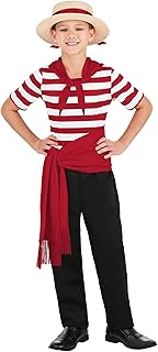 Venice Gondolier Costume for Kids - Striped Shirt, Pants, Hat, Sash, and Neck Scarf