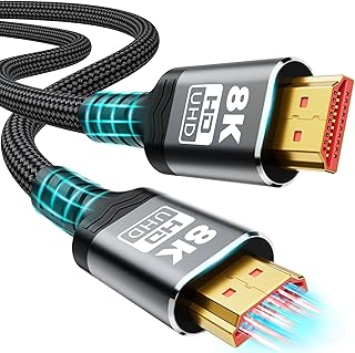 كيبل HDMI 2.1 8K مضفر فائق السرعة بطول 1 متر/3.3 قدم، كيبل HDMI 48Gbps (8K@60Hz 7680x4320، 4K@120Hz) يدعم HDR الديناميكي 10 eARC ودولبي اتموس متوافق مع تلفزيون روكو/PS5/HDTV