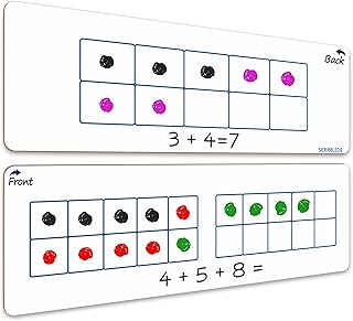سكريبليدو لوح قابل للمسح الجاف بعشرة اطار - 4 انش × 12 انش، لوحات مسح جاف مزدوجة الجوانب للاطفال لتصور وممارسة مفاهيم الارقام 10 - لوحة تدريب الرياضيات للمنزل والمدرسة والفصول الدراسية