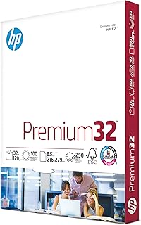 ورق طابعة اتش بي، بريميوم 32، مقاس 8.5×11، حروف، ورق بوزن 32 باوند، 100 برايت - عبوة واحدة / 250 ورقة - ورق عرض (113500R)