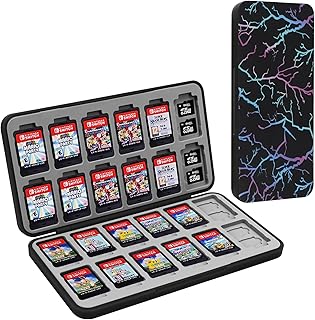 FYY Nintendo Switch Game Case - Nintendo Switch Game Holder for Nintendo Switch Cartridge Case with 24 Game Card Slots & 48 Micro SD Card Slots, Black Lightning Pattern Switch Game Card Case Hard