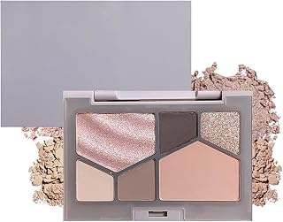 Nude Eyeshadow Palette, 6 Colours Pink Brown Grey Nude Eye Shadows Palette For Women Long Lasting Waterproof Shimmer Matte Eyeshadow Make-Up Palettes Highly Pigmented Blendable Nude Eyeshadow Palette