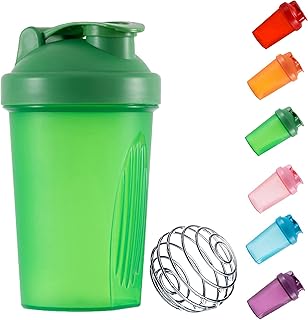 KANGSIT Protein Shaker Bottle with Stainless Steel Mixing Ball, BPA- and DEHP-free, Leakproof Flip On Lid- Protein & Supplement Shaker Bottle 400ml (Green)