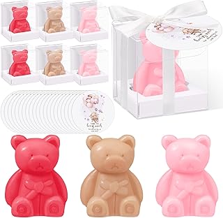 Geosar 36 Pack Bear Baby Shower Favors Baby Shower Soap Favors with Thank You Bear Cards and Boxes for Girls Kids Boys Baby Shower Decoration Guest Gift Supplies(Light Brown Pink)