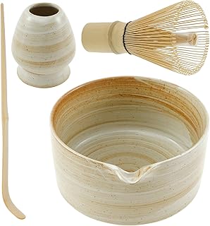 4Pcs Matcha Whisk Set, Japanese Matcha Tea Set,Ceramic Matcha Bowl Matcha Whisk Holder Bamboo Matcha Whisk and Bamboo Scoop Handcrafted Matcha Kit for Traditional Japanese Tea (E)