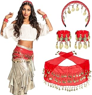 Boland Gypsy Costume Accessory Set Belly Dancer Coin Belt Headband and Bracelets Arabian Fancy Dress Ladies One Size