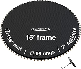ترامبولين برو بساط قفز - اطار دائري 15 قدم، لـ 96 زنبرك، طول زنبركي 7 انش، يناسب جميع العلامات التجارية بنفس الحجم، بساط بديل بقطر 159 انش مع 96 حلقة (زنبركات تباع منفصلة) معتمدة من الاشعة فوق