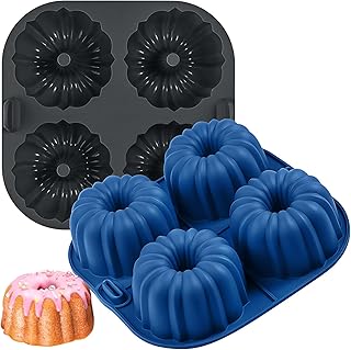 Webake Silicone Air Fryer Bunt Cake Pan for Baking, Nonstick BPA Free Fluted Tube Cake Pans, 4-Cavity, Set of 2