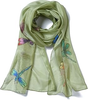 Invisible World Women's 100% Mulberry Silk Scarf Long Hand Painted Dragonfly