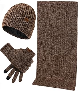 Winter Hat Scarf Glove for Men-Touchscreen Anti-Slip Gloves Knit Stretchy Beanie Hat and Scarf Set for Women