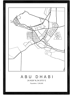 Nacnic Print City Map Abu Dhabi Nordic Style in Black and White Poster A4 Printed Paper No 250 g Paintings, Prints and Posters for Living Room and Bedroom