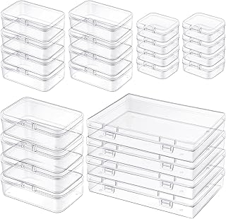 كويرودو 24 قطعة من الحاويات البلاستيكية الصغيرة مع اغطية - صناديق تخزين بلاستيكية صغيرة مع اغطية مفصلية، منظم خرز شفاف لمستلزمات المجوهرات واللوازم الفنية (4 مقاسات مختلطة)، بلاستيك بولي بروبلين