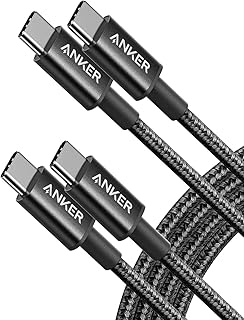 كيبل USB C انكر من النايلون الجديد 6 اقدام 60 واط شحن بي دي نوع سي لجهاز ماك بوك برو 2020 ايباد اير 4 جالكسي اس 20 سويتش بكسل ال جي وغيرها شواحن اسود