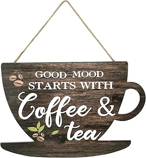 اوكسول لافتة قهوة خشبية بعبارة Good Moon Starts with Coffee & Tea معلقة على شكل لافتة قهوة مزرعة ديكور للمطبخ والبار ومحبي القهوة