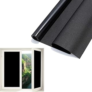 Blackout Window Film Removable Privacy Tint Dark Static Cling Light Blocking Sticker for Bathroom Living Room Bedroom Kitchen Decor (Black,45x200cm)