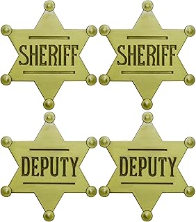 ForFine 2 PCS Sheriff Badge and 2 PCS Deputy Sheriff Badge, Metal Brooch Police Badges Pin Western Cop Star Badge Old West Prop for Adult, Party, Medium, Metal alloy, no gemstones