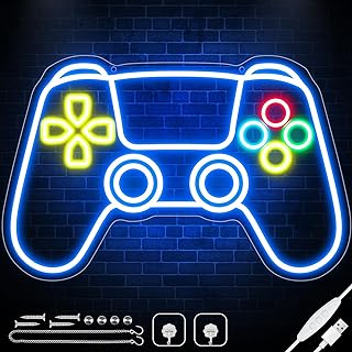 spxkd Gamer Neon Sign for Gaming Room Wall Decor 9-position Brightness Adjustable Gamepad Shape LED Neon Lights Sign Gamer Room Gifts for Teenage Boys and Kids 16.9" L x 11.5" W