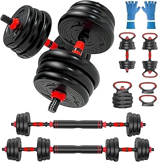 ANMALCHI 4 in 1 Adjustable Dumbbells Set with Connector 20kg Weights Dumbbells Set Free Weight Dumbbells for Men Women Pair Equipment for Home Gym Dumbbell Barbell