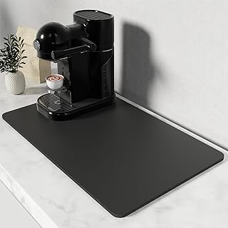 Rnivvi Coffee Mat, 12"x19" Coffee Bar Mat for Coffee Station Accessories and Organizer, Hide Stain Anti Absorbent Dish Drying Pad for Kitchen Counter, Cute Coffee Bar Decor Coffee Machine Mat, Black