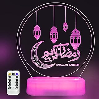 مصباح LED على شكل قمر، مصباح زينة رمضان، مصباح زينة ثلاثي الابعاد لعيد رمضان الخيالي، مصباح LED مبارك، زينة العيد، قطع مركزية للحفلات الاسلامية للعطلات والمنزل