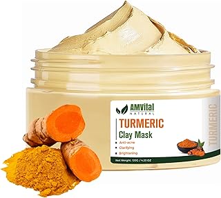 AMVital Turmeric Face Mask, Clay Facial Masks with Vitamin C, Skin Care for Acne and dark Spots, Smooth & Refine Pores, Anti Aging for Women, Non-Greasy Hydrating