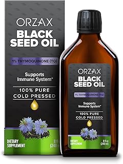 ORZAX 5000 mg Black Seed Oil Organic Cold Pressed Drops with 50 mg Thymoquinone for Immune Support, Good Hair, Skin, and Joints (240 ml)