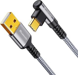 روايودا كيبل USB C بطول 3 قدم، كيبل شحن سريع 3.1 امبير، زاوية قائمة USB A الى USB C 3 امبير، شاحن مغطى بالنايلون متوافق مع جالكسي S10 S9 بلس S21، نوت 10 9 A51 ال جي G8 G7