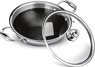 MILTON Pro Cook Triply Hexa Tech Induction Stainless Steel Kadhai with Glass Lid, 24 cm,Silver, 3 Layer Kadhai for Cooking, Induction Bottom and Gas Stove Ready Cookware, Easy to Clean