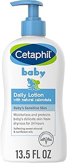 لوشن Cetaphil Baby اليومي مع الآذريون العضوي ، جديد 13.5 أونصة سائلة فيتامين E زيوت اللوز الحلو وعباد الشمس خالٍ من الزيوت المعدنية البارابين طبيب الأمراض الجلدية d مثبت سريريًا لل، سيتافيل