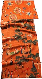 Vibrant Orange Mulberry Silk Jacquard Floral Scarf 1024