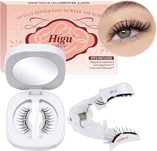 Higu clace Magnetic Eyelashes, Magnetic Eyelashes Without Eyeliner, Magnetic Eyelashes, Natural Look, Strong Magnetic Eyelashes with Applicator, No Glue Required Eyelashes Magnetic