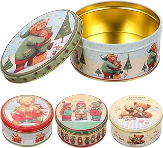 Kichvoe 4Pcs Box Round Biscuit Box with Lid Food Containers Biscuit Jars Bread Tins Empty Gift Box Cake Box Round Metal Storage Box Tin