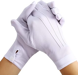 White Stitched Cotton Gloves for Formal Tuxedo Jewelry Inspection, 2 Pairs