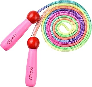 OTraki Rainbow Skipping Rope Kids, Adjustable Skipping Ropes for Children, Wooden Handle Skipping Rope for Girls/Boys, Exercise Jump Rope Kid,2.5m/8.5FT