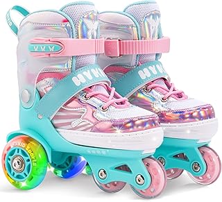 HYKID Toddler Roller Skates, 4 Adjustable Sizes, Fun Illuminating, Safety Three-Point Type, Breathable Upper, Beginners' Roller Skates for Girls Boys Kids