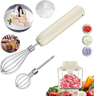 Electric Hand Mixer with 2 Whisks, Hand Mixer, Purée Rod Set for Chopper Kitchen Electric, Rechargeable Multi Chopper Electric, Chopping and Pureeing, 4 Speeds