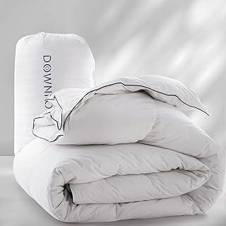 DOWNFOCUS All-Season Down Duvet 220 x 240 cm, 100% Cotton Duvet with Down and Feather Filling, Down Duvet, Ivory White (220 x 240 cm, White)