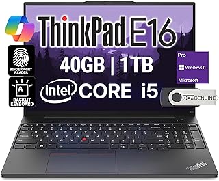 اويم جينوين لابتوب لينوفو ثينك باد E16 WUXGA 16 انش IPS انتل ديكا كور i5-1335U افضل من i7-1255U ذاكرة RAM 40GB مستديمة 1TB FP كيبورد باضاءة خلفية واي فاي 6 + بلوتوث RJ-45 كاميرا ويب