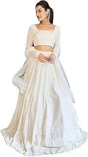 Georgette Embroidery Work Semi-Stitched Lehenga Choli With Dupatta For Women(L64-New-Bridal-Latest-Wedding-Sequnce-Lehenga-White-Designer-Free)