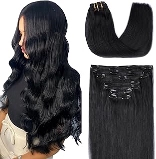 SURNEL 160G Clip in Hair Extensions Real Human Hair Jet Black Long Clip in Extensions for Women Human Hair Double Weft Straight Clip in Hair Extensions 22inch 7Pcs Black Hair (7C#1-22)