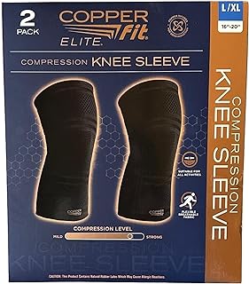 Copper Fit Elite Knee Compression Sleeve Knee Brace 2-Pack, Black (Large/X-Large, 16''-20''),2.0 Count