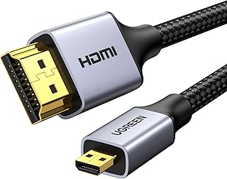 يوجرين كيبل مايكرو HDMI الى HDMI بدقة 4K@60Hz بالنايلون ذكر الى ذكر يدعم ايثرنت ثلاثي الابعاد ايه ار سي متوافق مع ماك بوك برو 2021 راسبيري باي 4 زين بوك ميديا باد (2 متر)