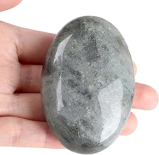 GUJOXILA 2.4 Inch White Labradorite Healing Stones Worry Stone Oval Large Stone Gemstones Natural Polished Bag Palm Bag Stone Chakra Reiki Therapy Healing Energy Stone Balancing Gift