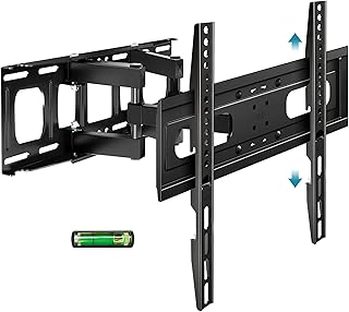 حامل تلفزيون كامل الحركة يثبت على الحائط لمعظم التلفزيونات المسطحة والمنحنية مقاس 26-65 بوصة، دعامة تلفزيون مزدوجة مفصلية دوارة قابلة للامالة بحد اقصى فيسا 400 × 400 ملم تحمل حتى 110 باوند، مسامير 16