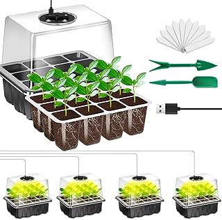 صينية بذور للمبتدئين مع ضوء نمو من بيوين، 5 عبوات/60 خلية، صواني بدء الشتلات مع قبة واغطية مرتفعة لزراعة بذور الدفيئة الزراعية (اسود)