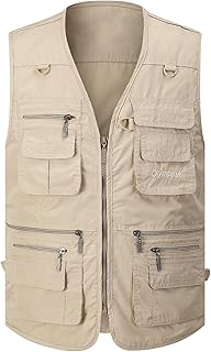 Men's Fishing Vest Summer Outdoor Work Safari Vest Utility Travel Photo Cargo Vest with Multi Pockets