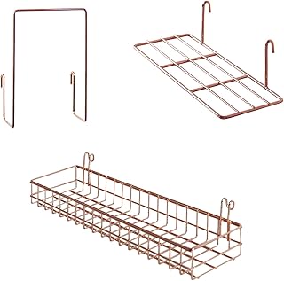 فرايد سلة شبكية بلون ذهبي وردي مع خطافات، رف كتب، رف عرض للوحة الشبكة الجدارية، منظم يثبت على الحائط ورف تخزين للوازم المنزلية، مجموعة واحدة من 3 قطع (ذهبي وردي)، حديد