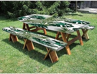 Monstera leaves Picnic Fitted Tablecloth and Bench Seats Table Cover, for Outdoor/BBQ/Camping, 28 x 72 Inch